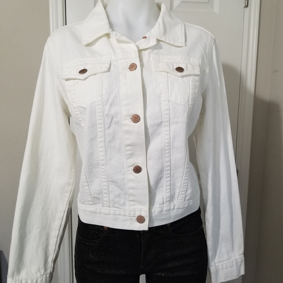 Old Navy White Cropped Denim Jean Jacket M NWT - Picture 2 of 6